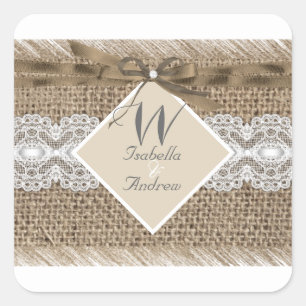 Adesivo Quadrado Casamento Russo Beige White Lace Burlap 2