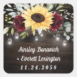 Adesivo Quadrado Casamento Russo de Rosas vermelhas Sunflower e Bor