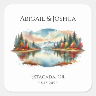 Adesivo Quadrado Casamento Rustic Autumn Lakeside Forest