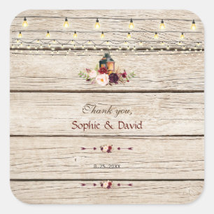 Adesivo Quadrado Casamento Rustic Burgundy Floral Lanterna Velho Ba