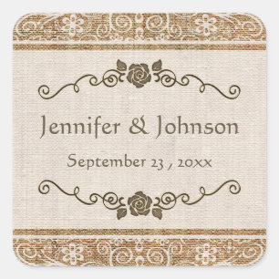 Adesivo Quadrado Casamento Rustic Burlap Lace