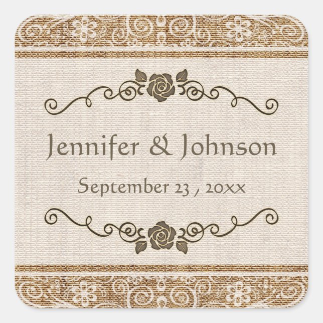 Adesivo Quadrado Casamento Rustic Burlap Lace (Frente)