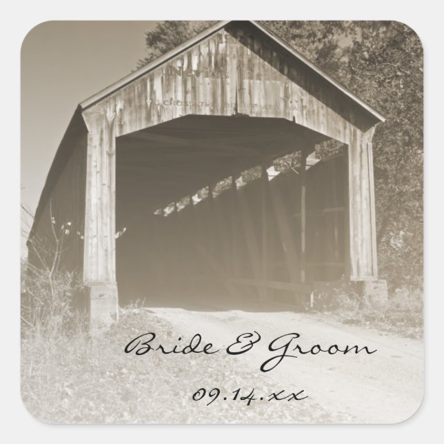 Adesivo Quadrado Casamento Rustic Covered Bridge (Frente)