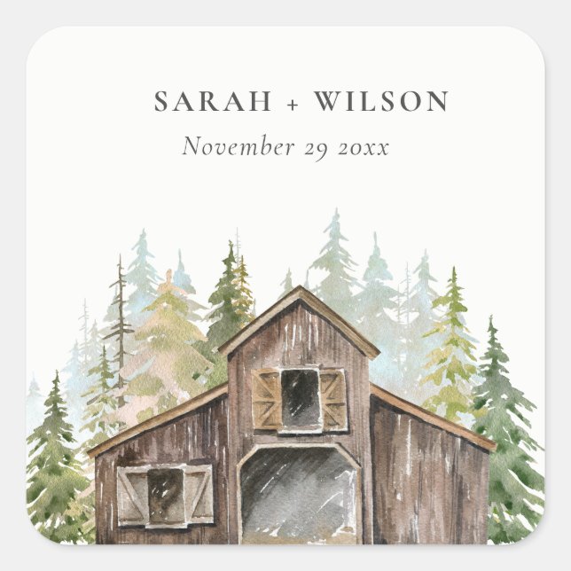 Adesivo Quadrado Casamento Rustic Elegant Pine Woods Forest (Frente)