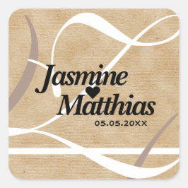 Adesivo Quadrado Casamento Rustic Elegant Vintage Monograma Burlap