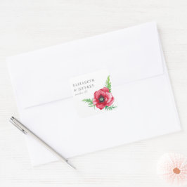 Adesivo Quadrado Casamento Rustic Elegant Watercolor Red Poppy