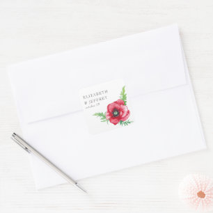 Adesivo Quadrado Casamento Rustic Elegant Watercolor Red Poppy