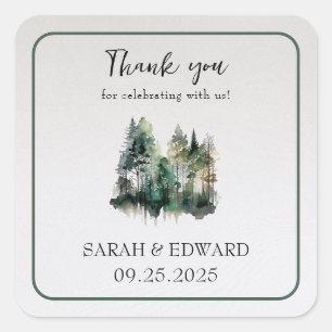 Adesivo Quadrado Casamento Rustic Forest Obrigado Stickers