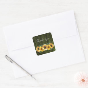 Adesivo Quadrado Casamento Rustic Green Sunflower Obrigado