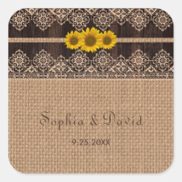Adesivo Quadrado Casamento Rustic Lace Burlap Wood