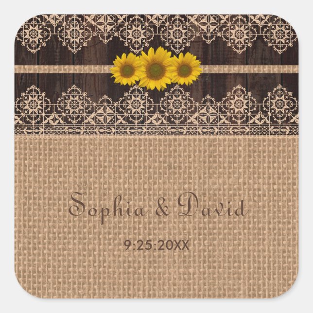 Adesivo Quadrado Casamento Rustic Lace Burlap Wood (Frente)