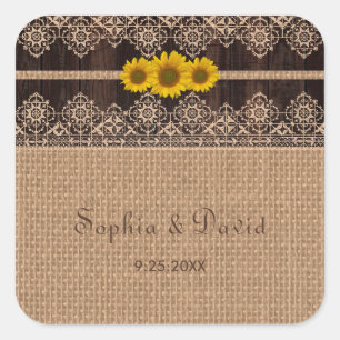 Adesivo Quadrado Casamento Rustic Lace Burlap Wood