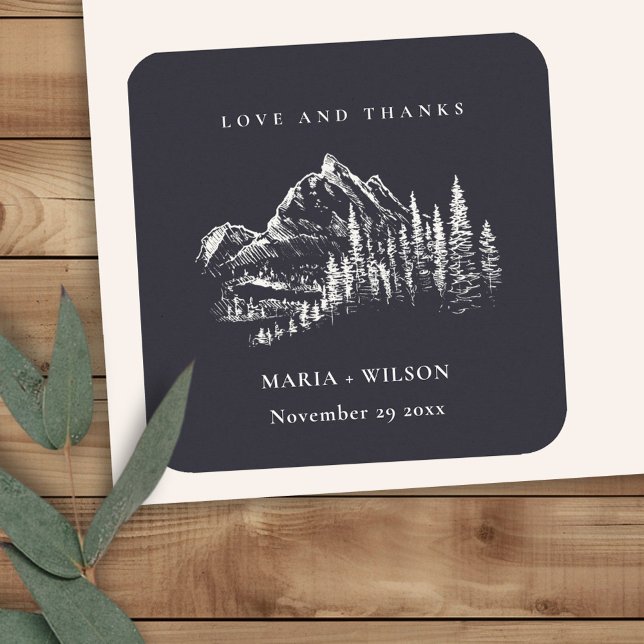 Adesivo Quadrado Casamento Rustic Marinho Pine Woods Mountain Sketc (Criador carregado)