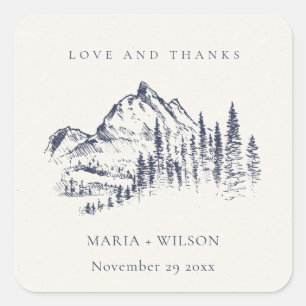 Adesivo Quadrado Casamento Rustic Marinho Pine Woods Mountain Sketc
