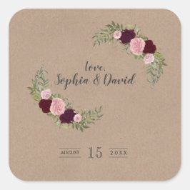 Adesivo Quadrado Casamento Rustic Marsala Floral Artesanato Paper