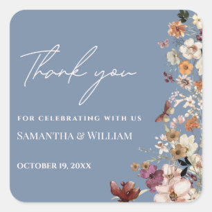 Adesivo Quadrado Casamento Rustic Periwinkle Chic Boho Wildflower