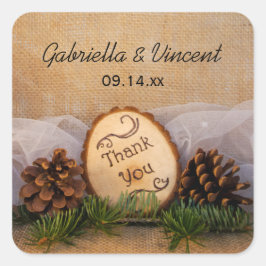 Adesivo Quadrado Casamento Rustic Pines Woodland Obrigado Por Etiqu