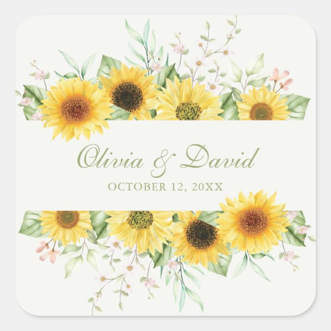 Adesivo Quadrado Casamento Rustic Sunflower Delight (Frente)