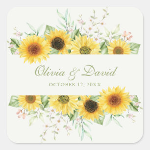 Adesivo Quadrado Casamento Rustic Sunflower Delight