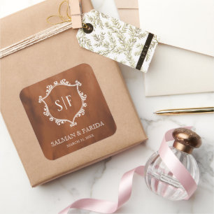 Adesivo Quadrado Casamento Rustic Terracotta Crest Monograma