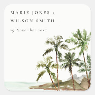 Adesivo Quadrado Casamento Rustic Tropical Palm Trees Beach Sand