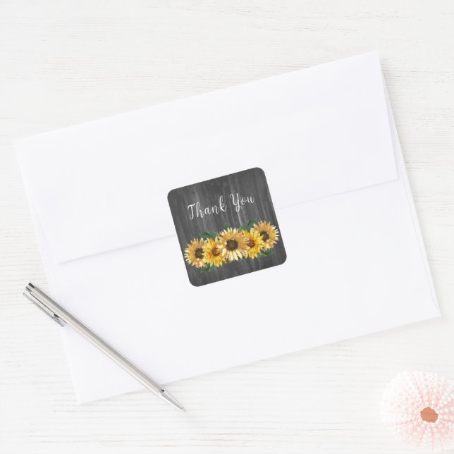 Adesivo Quadrado Casamento Rustic Weathered Sunflower Obrigado (Envelope)