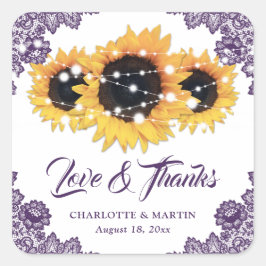 Adesivo Quadrado Casamento Rústico De Girassol Rústico Obrigado