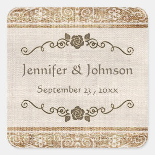 Adesivo Quadrado Casamento rústico do laço de serapilheira