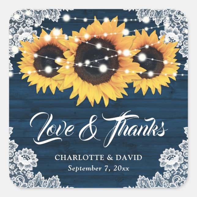 Adesivo Quadrado Casamento Rústico Marinho Azul Madeira Girassol Ob (Frente)