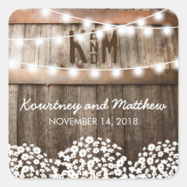 Adesivo Quadrado Casamento Rústico no Campo | Fio de Luzes