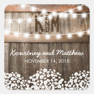 Adesivo Quadrado Casamento Rústico no Campo Fio de Luzes