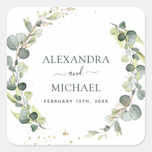 Adesivo Quadrado Casamento Selo Eucalyptus Greenerent