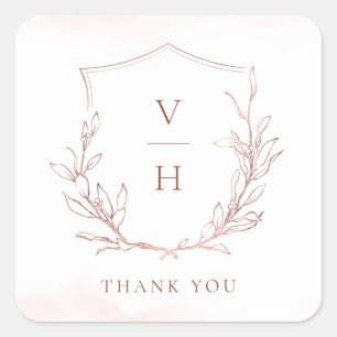 Adesivo Quadrado casamento simples da crista botânica monograma de