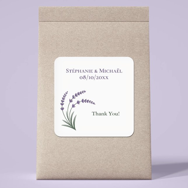 Adesivo Quadrado Casamento Simples de Lavanda (Simple Lavender Wedding Square Sticker)