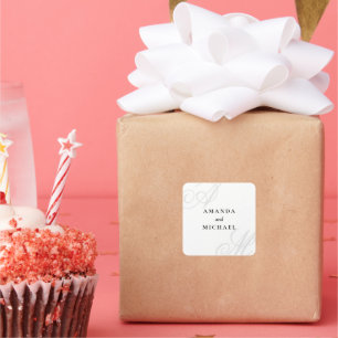 Adesivo Quadrado Casamento Simples de Monograma Moderno Mínimo