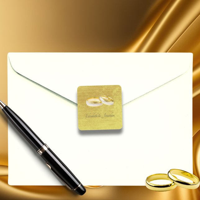 Adesivo Quadrado Casamento Simples dos Anéis Elegantes (Criador carregado)
