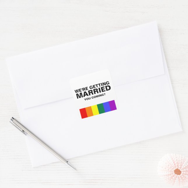 Adesivo Quadrado Casamento Soa Gay Divertido Orgulho Arco-Íris (Envelope)