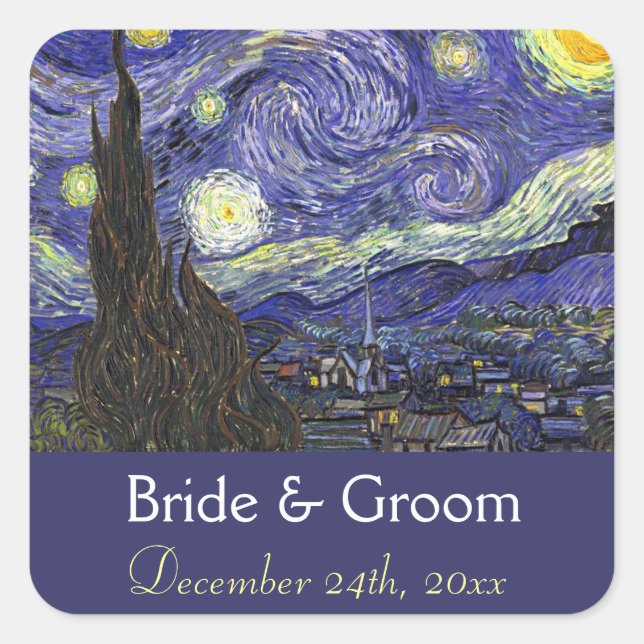 Adesivo Quadrado Casamento Starry Night salve a data (Frente)