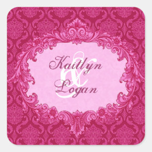 Adesivo Quadrado Casamento tema damasco cor-de-rosa C435 do vintage