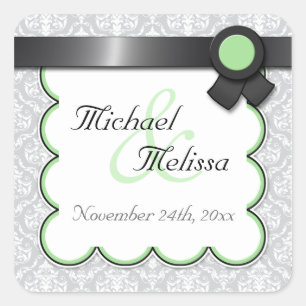 Adesivo Quadrado Casamento tema damasco de Cinza e Sage Favoritos