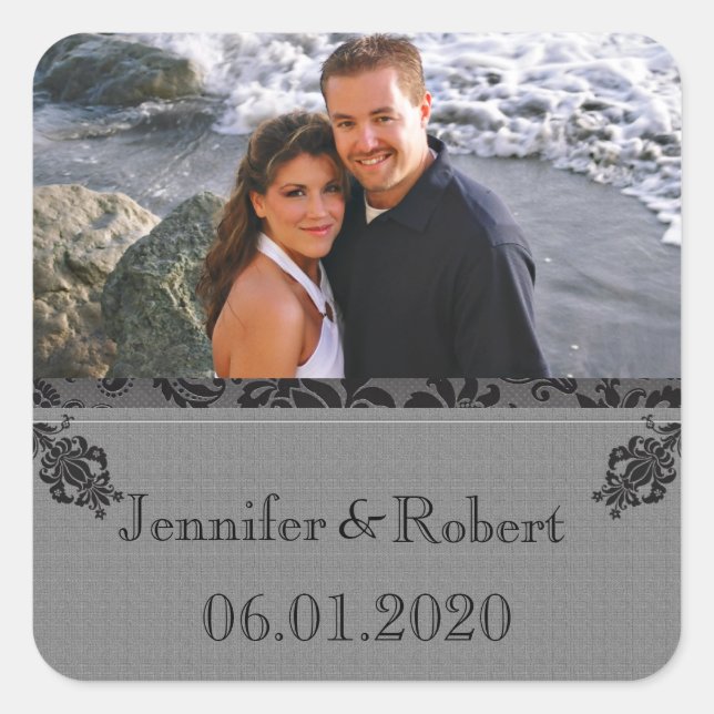 Adesivo Quadrado Casamento tema damasco Preta e Cinza (Frente)