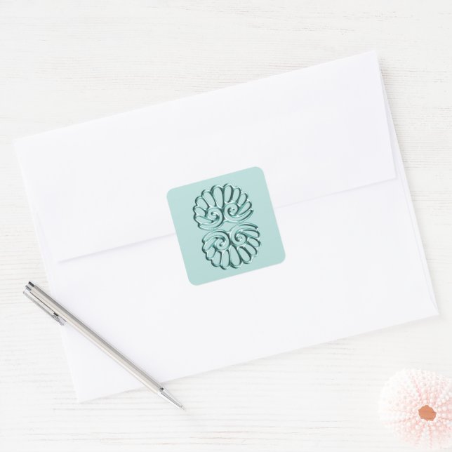 Adesivo Quadrado Casamento tema damasco Teal (Envelope)