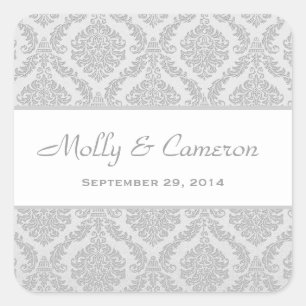 Adesivo Quadrado Casamento tema damasco V79 de duas cinzas de prata