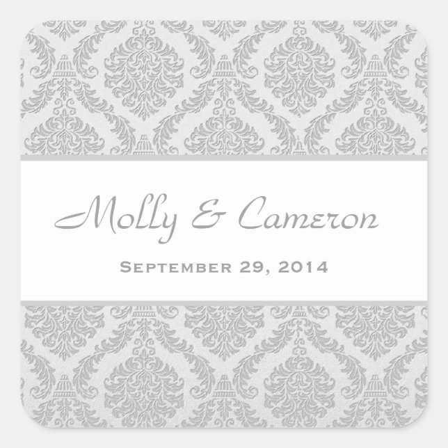 Adesivo Quadrado Casamento tema damasco V79 de duas Cinzas prateada (Frente)