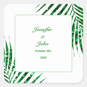 Adesivo Quadrado Casamento Tropical de Palm Leaf Emerald Green