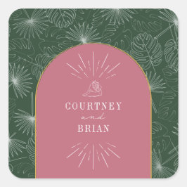 Adesivo Quadrado Casamento Tropical de Praia Tropical de Arch Rosa 