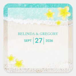 Adesivo Quadrado Casamento Tropical de Praia Yellow Plumeria Frangi