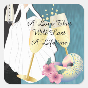 Adesivo Quadrado Casamento tropical elegante