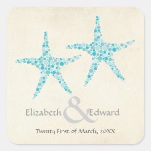 Adesivo Quadrado Casamento Turquoise Aqua Starfish Salve a Data