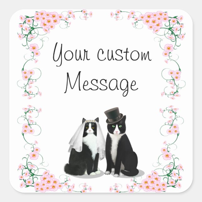 Adesivo Quadrado Casamento Tuxedo Cat Personalizável (Frente)
